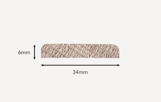 34mm Oak cover strip, side porfile with dimensions shown.